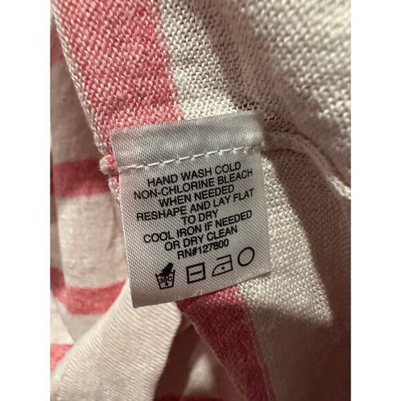 Tailor Vintage Size Large Pink Long Sleeve Striped 100% Linen Pullover Sweater - Picture 5 of 8